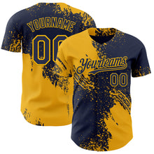 Load image into Gallery viewer, Custom Navy-Gold Abstract Brush Stroke Authentic Baseball Jersey