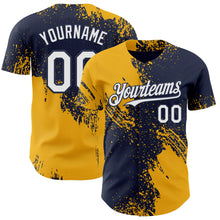 Load image into Gallery viewer, Custom Navy White-Gold Abstract Brush Stroke Authentic Baseball Jersey
