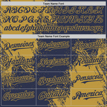 Load image into Gallery viewer, Custom Navy-Old Gold Abstract Brush Stroke Authentic Baseball Jersey