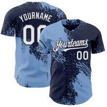 Load image into Gallery viewer, Custom Navy White-Light Blue Abstract Brush Stroke Authentic Baseball Jersey