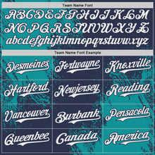 Laden Sie das Bild in den Galerie-Viewer, Custom Navy White-Teal Abstract Brush Stroke Authentic Baseball Jersey
