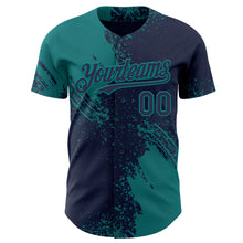 Load image into Gallery viewer, Custom Navy-Teal Abstract Brush Stroke Authentic Baseball Jersey