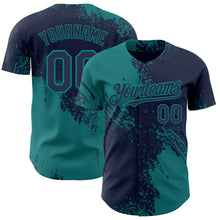 Load image into Gallery viewer, Custom Navy-Teal Abstract Brush Stroke Authentic Baseball Jersey