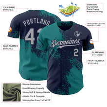 Charger l'image dans la galerie, Custom Navy Gray-Teal Abstract Brush Stroke Authentic Baseball Jersey