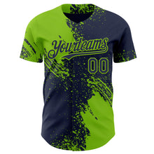 Load image into Gallery viewer, Custom Navy-Neon Green Abstract Brush Stroke Authentic Baseball Jersey