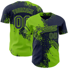 Load image into Gallery viewer, Custom Navy-Neon Green Abstract Brush Stroke Authentic Baseball Jersey