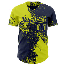 Load image into Gallery viewer, Custom Navy-Neon Yellow Abstract Brush Stroke Authentic Baseball Jersey