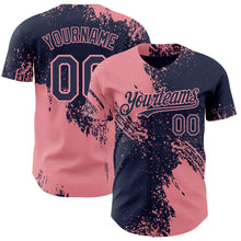 Load image into Gallery viewer, Custom Navy-Medium Pink Abstract Brush Stroke Authentic Baseball Jersey