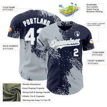 Laden Sie das Bild in den Galerie-Viewer, Custom Navy White-Silver Abstract Brush Stroke Authentic Baseball Jersey