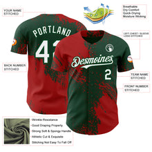 Load image into Gallery viewer, Custom Green White-Red Abstract Brush Stroke Authentic Baseball Jersey