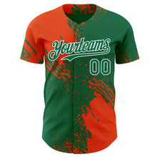 Load image into Gallery viewer, Custom Kelly Green Orange-White Abstract Brush Stroke Authentic Baseball Jersey