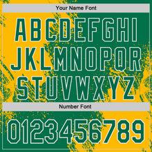 Load image into Gallery viewer, Custom Kelly Green Gold-White Abstract Brush Stroke Authentic Baseball Jersey