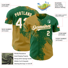Charger l'image dans la galerie, Custom Kelly Green White-Old Gold Abstract Brush Stroke Authentic Baseball Jersey