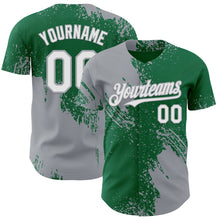 Laden Sie das Bild in den Galerie-Viewer, Custom Kelly Green White-Gray Abstract Brush Stroke Authentic Baseball Jersey