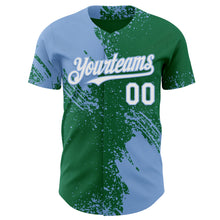 Laden Sie das Bild in den Galerie-Viewer, Custom Kelly Green White-Light Blue Abstract Brush Stroke Authentic Baseball Jersey