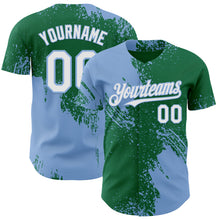 Laden Sie das Bild in den Galerie-Viewer, Custom Kelly Green White-Light Blue Abstract Brush Stroke Authentic Baseball Jersey