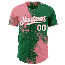 Laden Sie das Bild in den Galerie-Viewer, Custom Kelly Green White-Medium Pink Abstract Brush Stroke Authentic Baseball Jersey