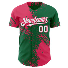 Laden Sie das Bild in den Galerie-Viewer, Custom Kelly Green White-Neon Pink Abstract Brush Stroke Authentic Baseball Jersey
