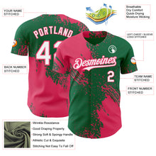 Laden Sie das Bild in den Galerie-Viewer, Custom Kelly Green White-Neon Pink Abstract Brush Stroke Authentic Baseball Jersey