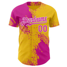 Charger l'image dans la galerie, Custom Yellow Deep Pink-White Abstract Brush Stroke Authentic Baseball Jersey