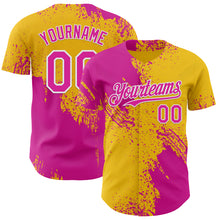 Charger l'image dans la galerie, Custom Yellow Deep Pink-White Abstract Brush Stroke Authentic Baseball Jersey