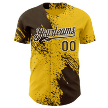 Load image into Gallery viewer, Custom Yellow Brown-White Abstract Brush Stroke Authentic Baseball Jersey