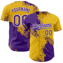 Laden Sie das Bild in den Galerie-Viewer, Custom Yellow Purple-White Abstract Brush Stroke Authentic Baseball Jersey