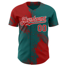 Laden Sie das Bild in den Galerie-Viewer, Custom Teal Red-White Abstract Brush Stroke Authentic Baseball Jersey