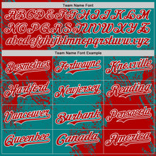 Laden Sie das Bild in den Galerie-Viewer, Custom Teal Red-White Abstract Brush Stroke Authentic Baseball Jersey