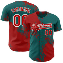 Laden Sie das Bild in den Galerie-Viewer, Custom Teal Red-White Abstract Brush Stroke Authentic Baseball Jersey