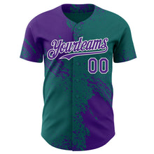 Laden Sie das Bild in den Galerie-Viewer, Custom Teal Purple-White Abstract Brush Stroke Authentic Baseball Jersey