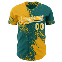 Charger l'image dans la galerie, Custom Teal Gold-White Abstract Brush Stroke Authentic Baseball Jersey