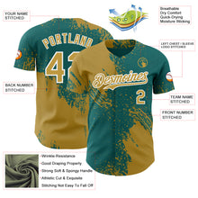 Load image into Gallery viewer, Custom Teal Old Gold-White Abstract Brush Stroke Authentic Baseball Jersey