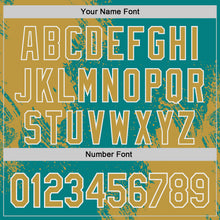 Load image into Gallery viewer, Custom Teal Old Gold-White Abstract Brush Stroke Authentic Baseball Jersey