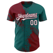 Load image into Gallery viewer, Custom Teal White-Crimson Abstract Brush Stroke Authentic Baseball Jersey