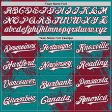 Load image into Gallery viewer, Custom Teal White-Crimson Abstract Brush Stroke Authentic Baseball Jersey
