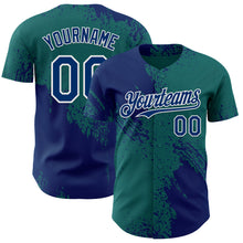 Laden Sie das Bild in den Galerie-Viewer, Custom Teal US Navy Blue-White Abstract Brush Stroke Authentic Baseball Jersey
