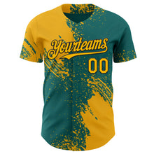 Charger l'image dans la galerie, Custom Teal Yellow-Black Abstract Brush Stroke Authentic Baseball Jersey