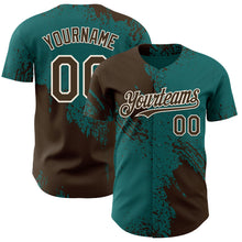 Load image into Gallery viewer, Custom Teal Brown-Cream Abstract Brush Stroke Authentic Baseball Jersey