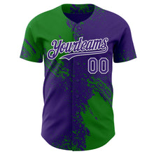 Load image into Gallery viewer, Custom Purple Grass Green-White Abstract Brush Stroke Authentic Baseball Jersey