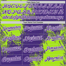 Load image into Gallery viewer, Custom Purple Neon Green-White Abstract Brush Stroke Authentic Baseball Jersey