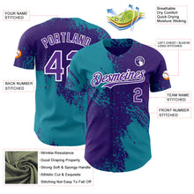 Load image into Gallery viewer, Custom Purple Teal-White Abstract Brush Stroke Authentic Baseball Jersey