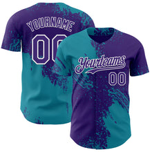 Load image into Gallery viewer, Custom Purple Teal-White Abstract Brush Stroke Authentic Baseball Jersey