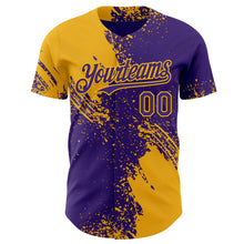 Load image into Gallery viewer, Custom Purple-Gold Abstract Brush Stroke Authentic Baseball Jersey