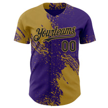 Charger l'image dans la galerie, Custom Purple Black-Old Gold Abstract Brush Stroke Authentic Baseball Jersey