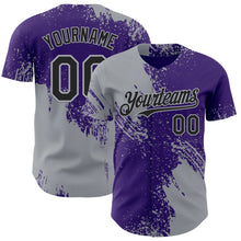 Charger l'image dans la galerie, Custom Purple Black-Gray Abstract Brush Stroke Authentic Baseball Jersey