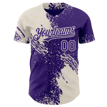 Load image into Gallery viewer, Custom Purple-Cream Abstract Brush Stroke Authentic Baseball Jersey