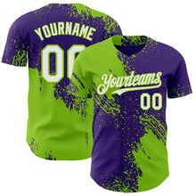Charger l'image dans la galerie, Custom Purple White-Neon Green Abstract Brush Stroke Authentic Baseball Jersey
