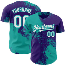 Charger l'image dans la galerie, Custom Purple White-Aqua Abstract Brush Stroke Authentic Baseball Jersey