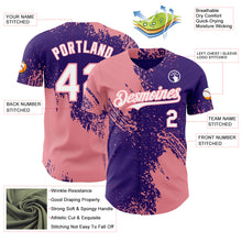 Charger l'image dans la galerie, Custom Purple White-Medium Pink Abstract Brush Stroke Authentic Baseball Jersey